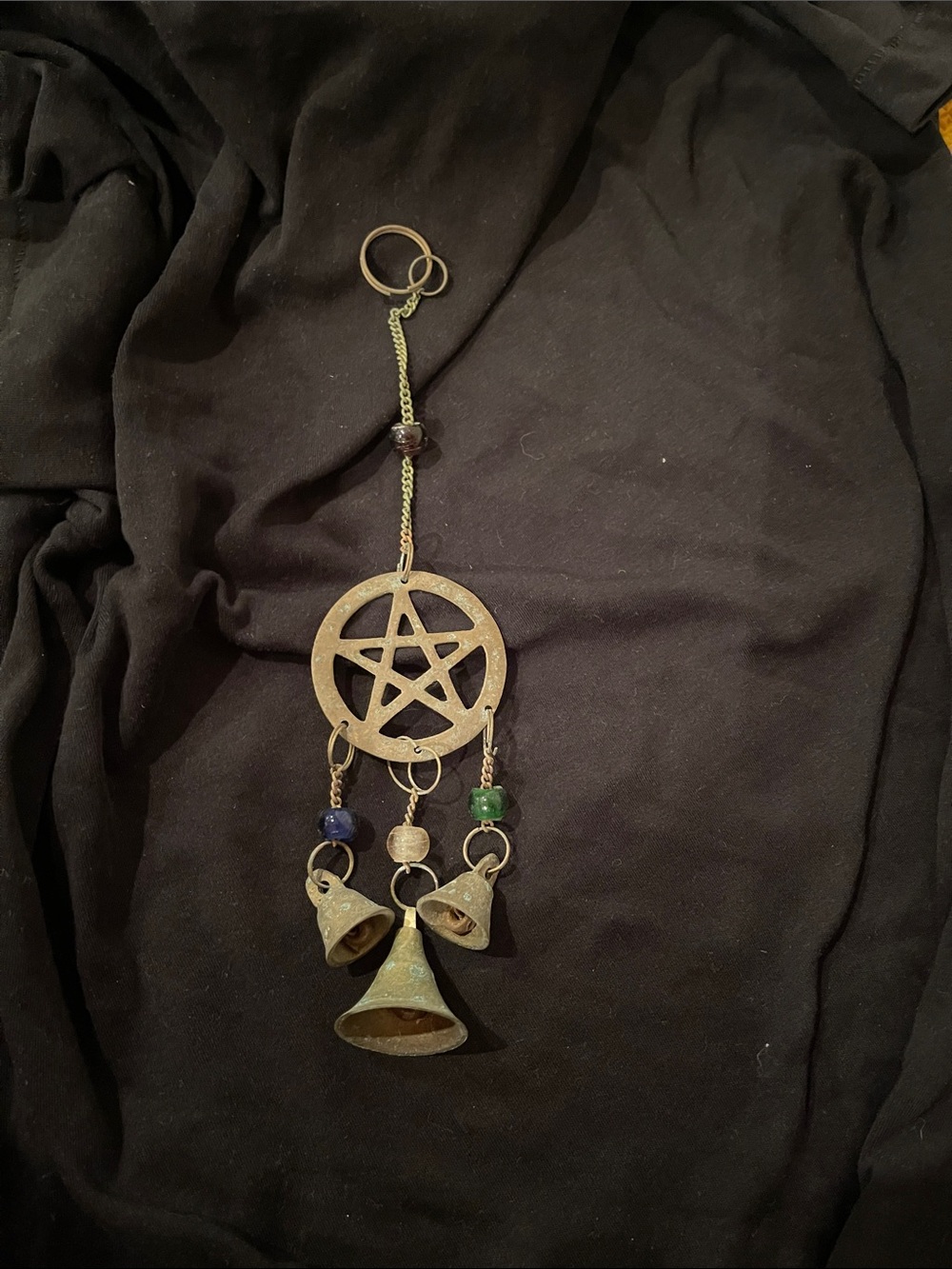Pentagram Bell - Antique Brass with Blue & Green Accents